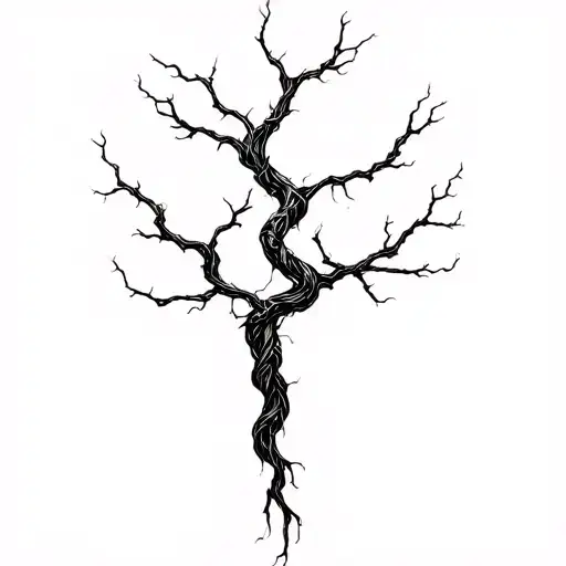 A hauntingly beautiful tree with branches shaped like twisted souls tattoo design idea