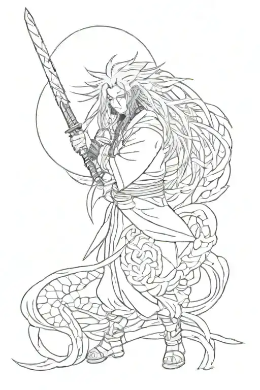 Madara Uchiha in the form of the Ten-Tails jinchuriki, without the background of the moon, eternal tsukiem, with the weapon "Gunbai" fan tattoo design idea