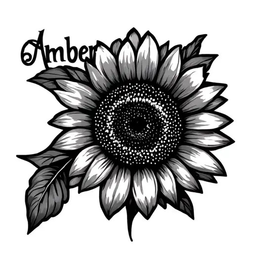"Amber as stem " "Amber" Manly Sunflower represent wife tattoo design idea