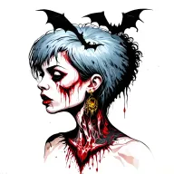 woman punk with gang of bats tattoo design idea