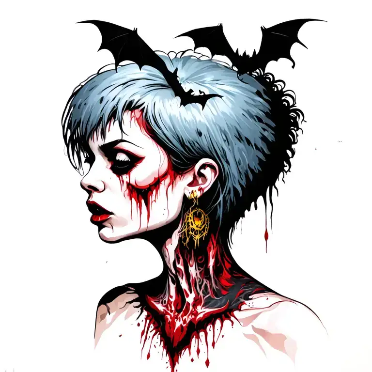 woman punk with gang of bats tattoo design idea