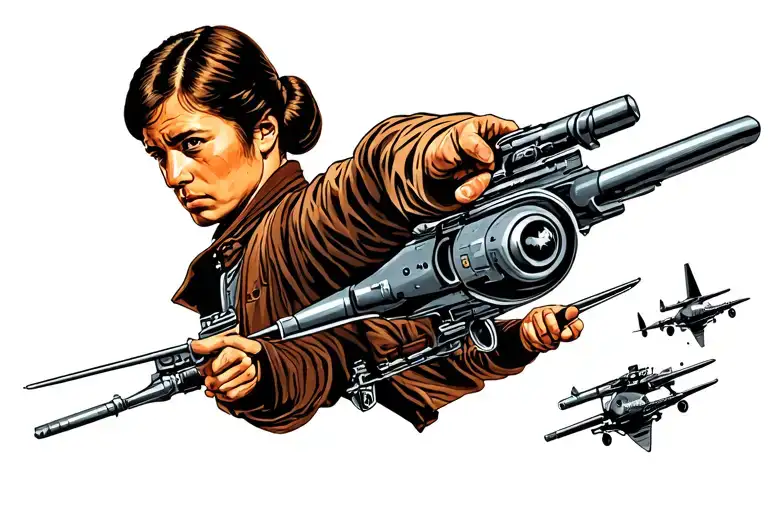princess leia han solo WWII air battle scene tattoo design idea