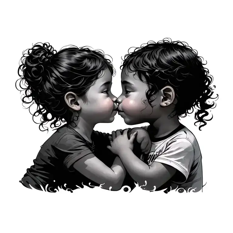 siblings arm around little brother sister bond tattoo design idea
