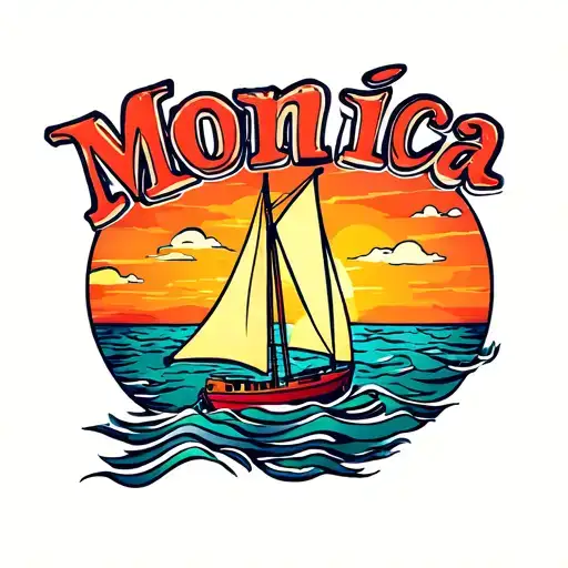 "Monica" Sailboat sunset background, vibrant colors for ocean and sky tattoo design idea