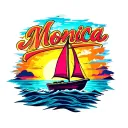 "Monica" Sailboat sunset background, vibrant colors for ocean and sky tattoo design idea