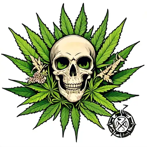 cancer zodiac sign and jin jang marijuana theme sleeve tattoo design idea
