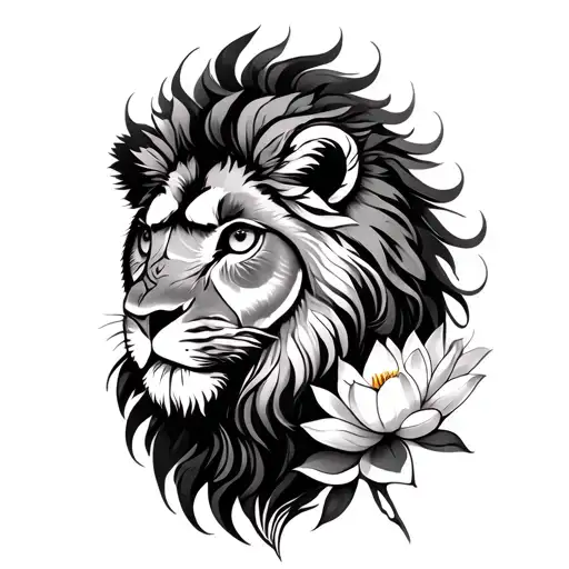 lion and owl with lotus flower tattoo design idea