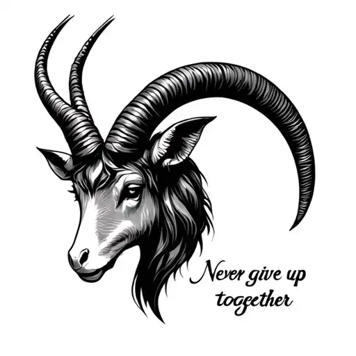 Capricorn zodiac sign and never give up sign and, time sign and devil and peace sign, combined them together tattoo design idea