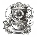 A coffee cup with a clock face as the base, symbolizing the importance of time management for students tattoo design idea