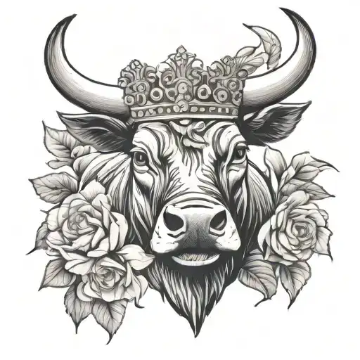 Spanish Bull with crown of carnation flowers tattoo design idea