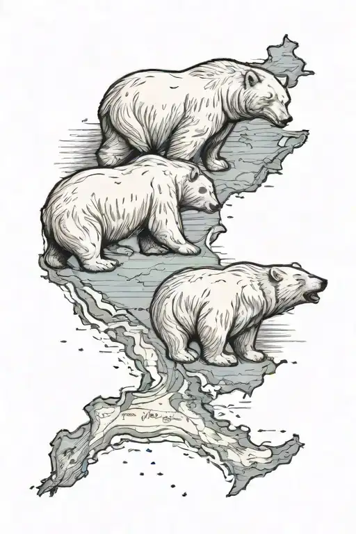 Handdrawn tattoo of Greenland map with two angry polar bears figthing  tattoo design idea