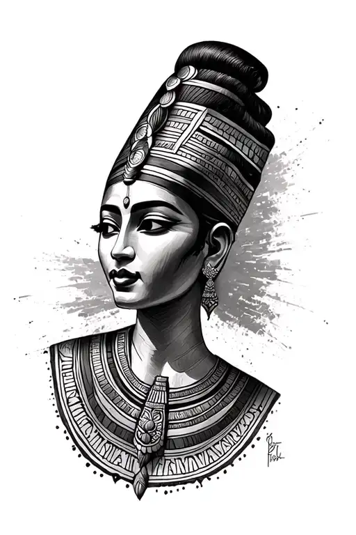 "Breathless Imperfection" nefertiti head tattoo design idea
