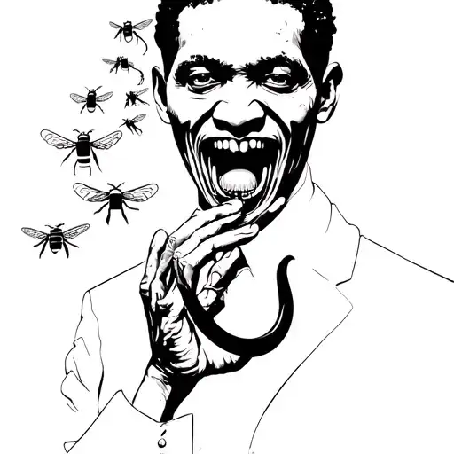 Tony Todd's Candyman from 1992 movie Candyman. Bees coming from mouth. Exposed rib cage. Hook hand. tattoo design idea