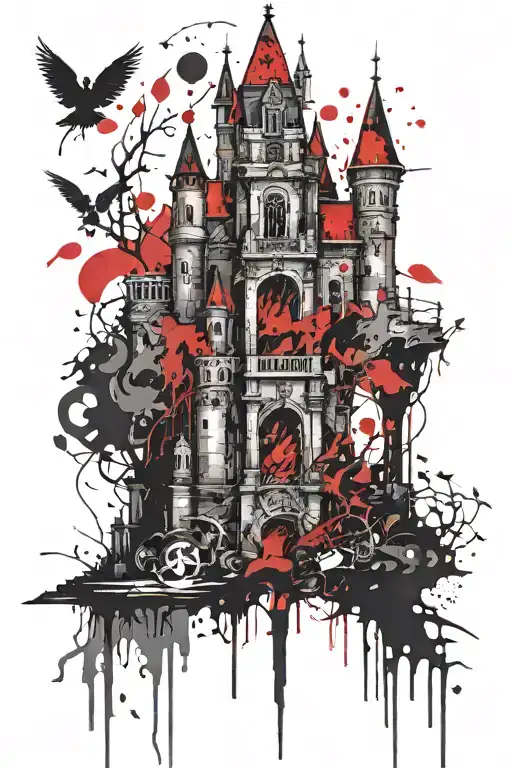 gothic castle tattoo design idea
