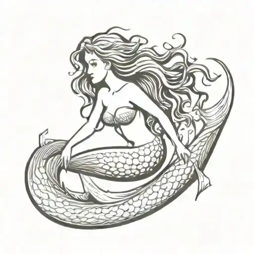 mermaid and fairy flying tattoo design idea