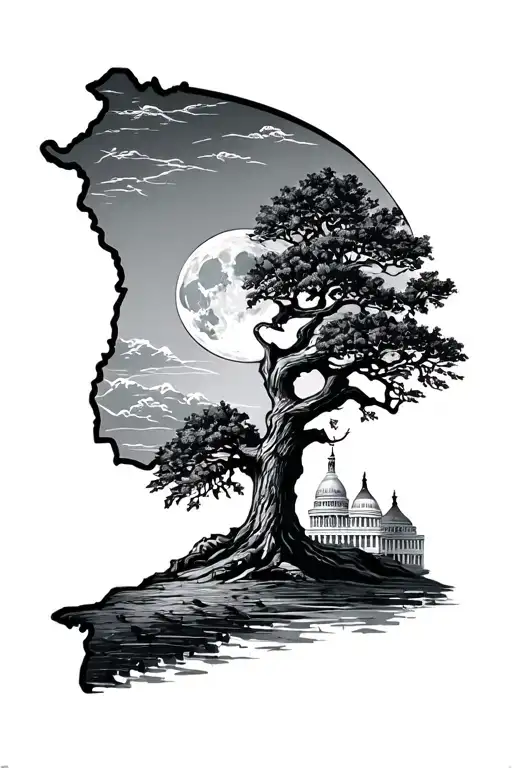 Virginia state tree and moon and Washington dc  tattoo design idea