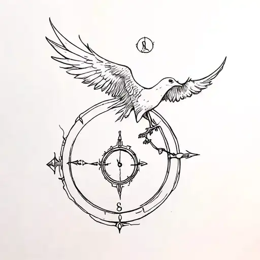 time turner harry potter and phoenix bird tattoo design idea