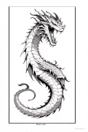 The image of the eastern Dragon stretched along the arm. with detailed mord, open pasta, pronounced fangs and expressive tattoo design idea
