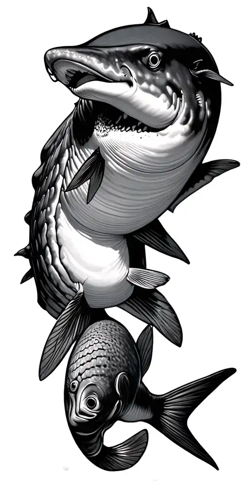 whale shark, tuna, manta ray, diver badge, peacock bass tattoo design idea