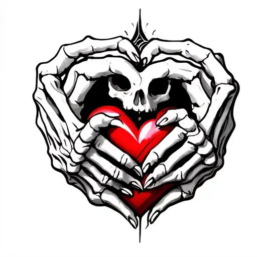 Throat skeletal hands surrounding a heart tattoo design idea