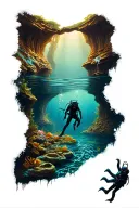 cave diving with underwater scene tattoo design idea