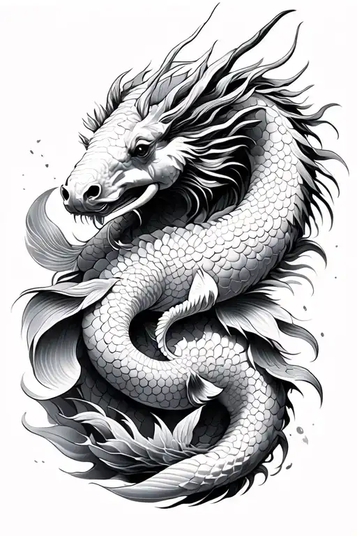 dragon koi fish elephant horse and crane all together tattoo design idea