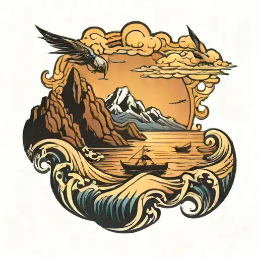Ocean and Mountains tattoo design idea