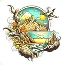 Ocean and Mountains tattoo design idea