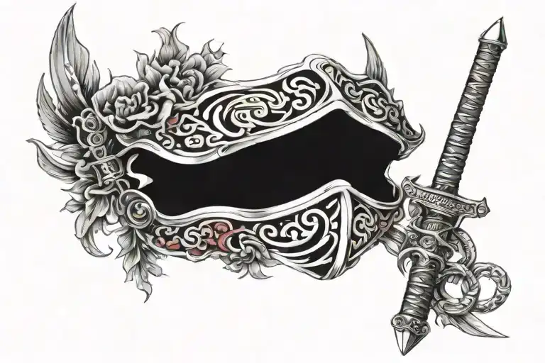 mask of samurai sword surrounded tattoo design idea