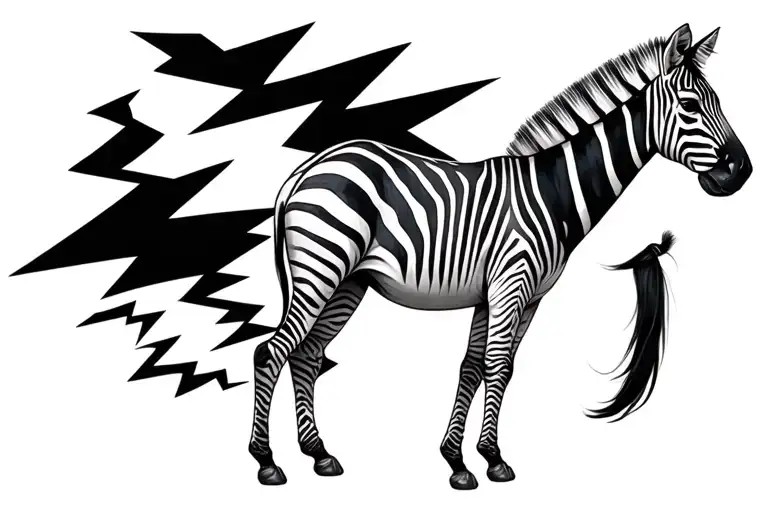 a drawing of zebra body that is semi realism black and white with some stripes that are in shape of lightning bolt  tattoo design idea