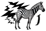a drawing of zebra body that is semi realism black and white with some stripes that are in shape of lightning bolt  tattoo design idea