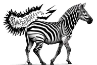 a drawing of zebra body that is semi realism black and white with some stripes that are in shape of lightning bolt  tattoo design idea
