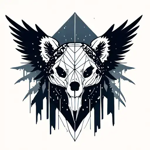 bear skull and wings spread wide dark forest tattoo design idea