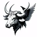 Taureau head with an arc Angel Killing tattoo design idea