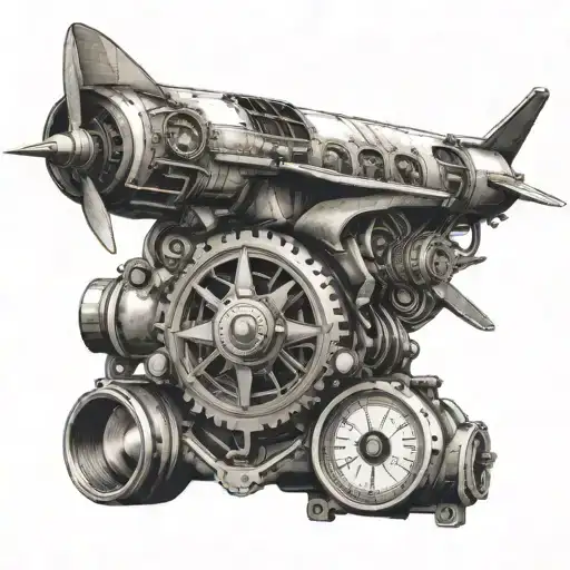 aircraft engine with compass tattoo design idea