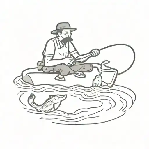 dad, moustache, fishing, puddle, pools, positive, caring tattoo design idea