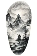 fjord and lightining storm and jing jang and nature tattoo design idea