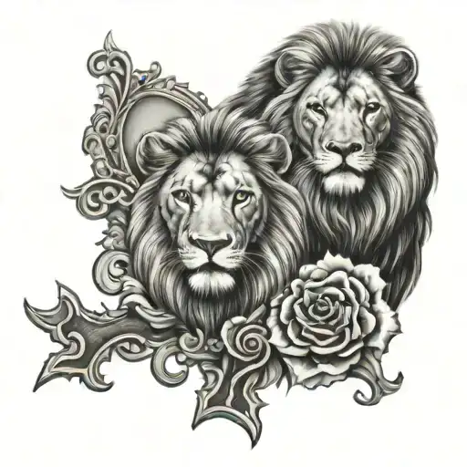 lion and cross tattoo tattoo design idea