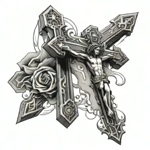 crucifix with alpha and omega symbols incorporated tattoo design idea