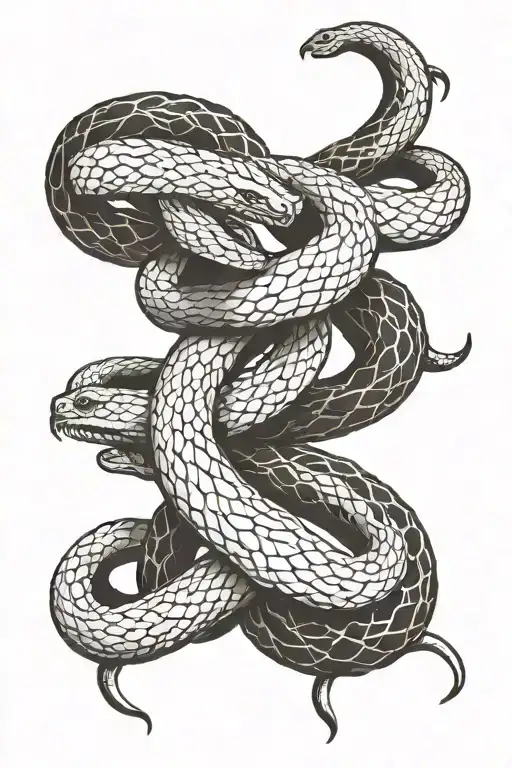 two snakes intertwined one black the other white drawing tattoo design idea