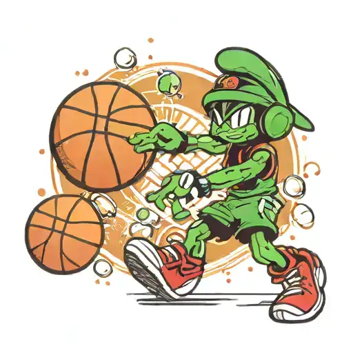 Marvin Martian playing basketball tattoo design idea