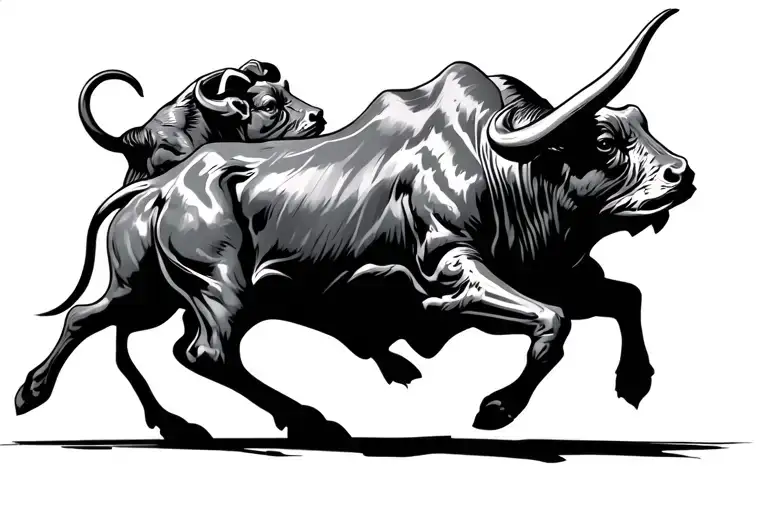 3 headed bull charging forward tattoo design idea