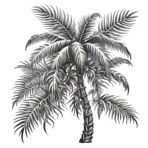 Palm tree, instead of an AK-47 barrel, instead of leaves, hemp leaves tattoo design idea