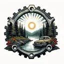 Combine elements of automotive mechanics with spiritual symbolism, like gears and wrenches forming a mandala around a serene forest scene tattoo design idea