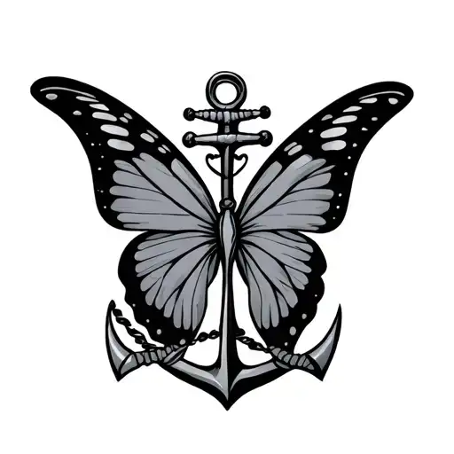 butterfly anchor intertwined tattoo design idea