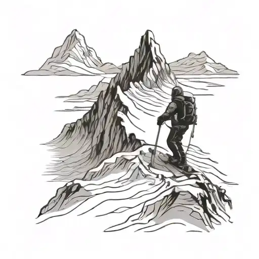 A lone skier descending a quiet, snow-covered mountain, symbolizing isolation and the journey of loss.  tattoo design idea