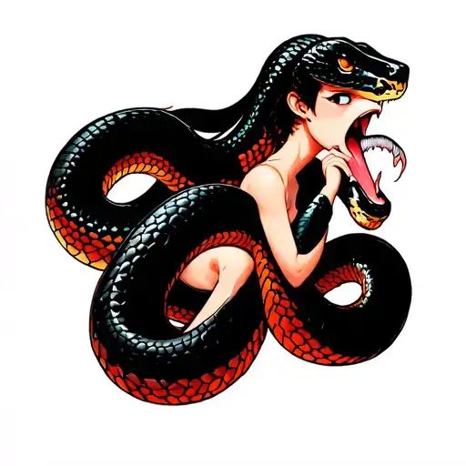 snake eating girl tattoo design idea