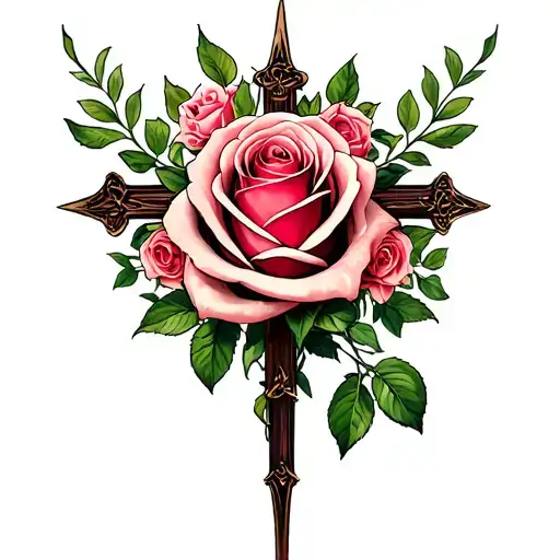 rose cross surrounded tattoo design idea