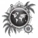 Roman, compass, world map, palm trees tattoo design idea