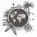 Roman, compass, world map, palm trees tattoo design idea